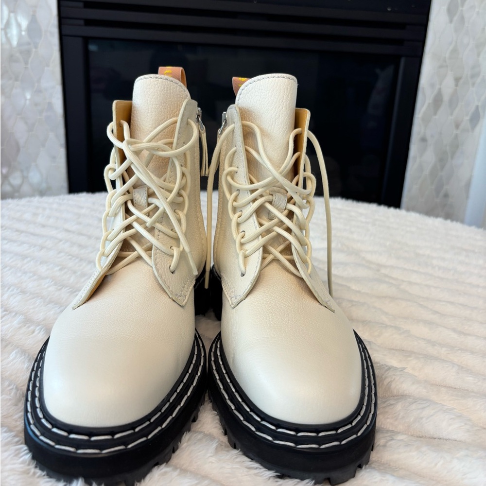 Proenza Schouler Cream Lace-Up Combat Boots